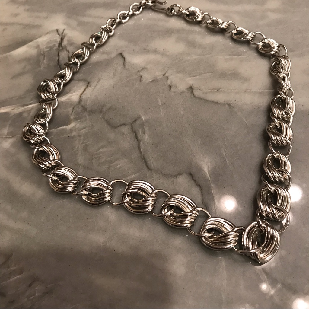 Monet Triple Link Necklace Silver Costume Estate Vintage 9" Signed.
